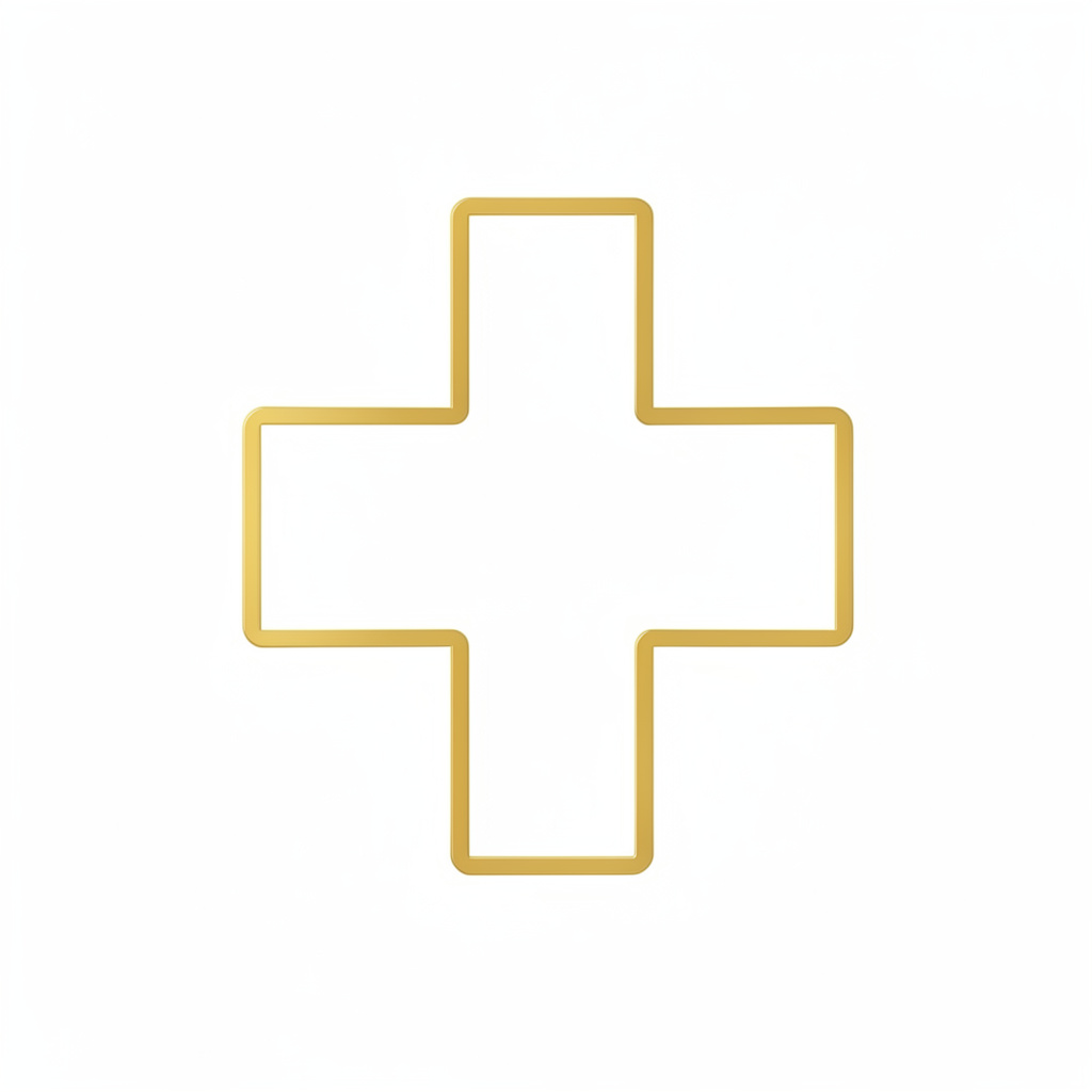 Simple line-art icon of a medical cross in gold